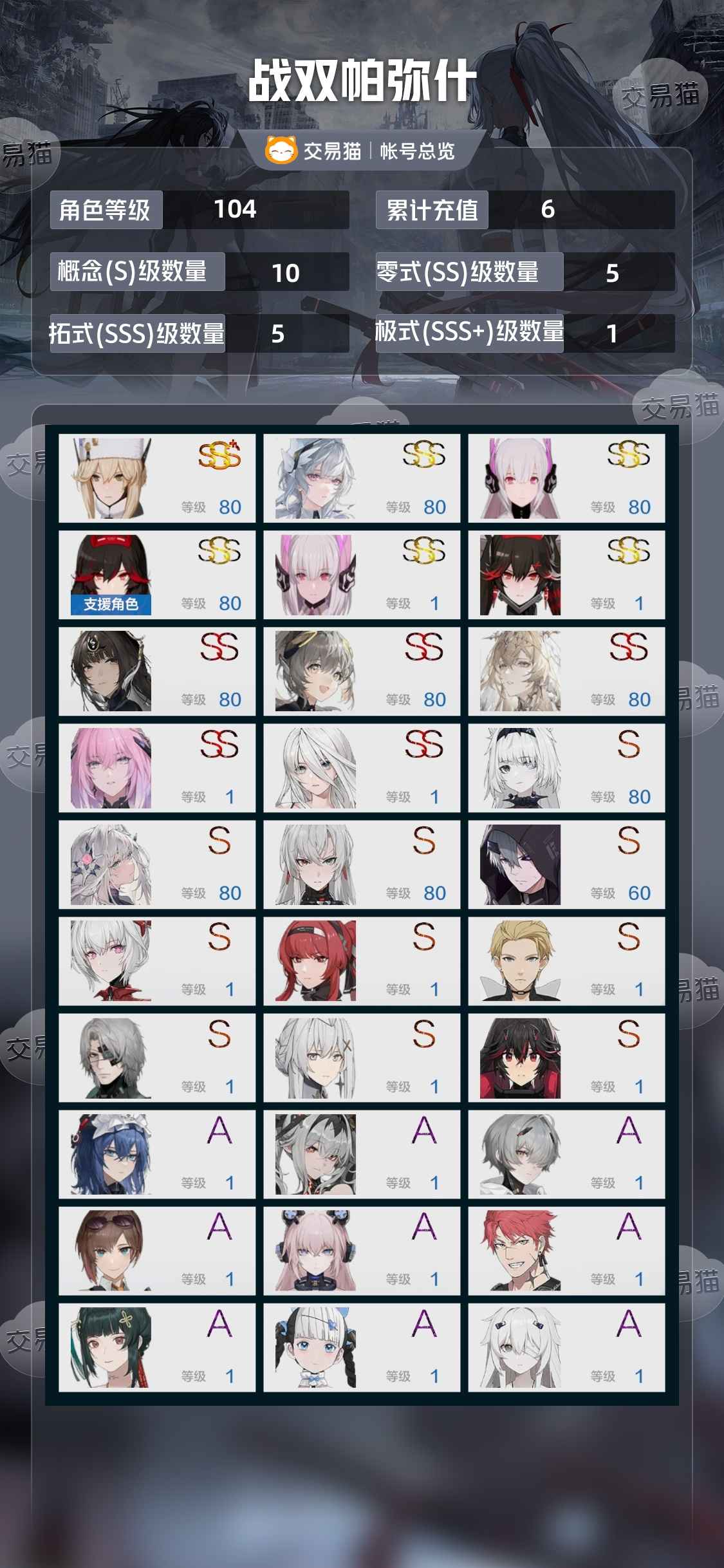 战双帕弥什库洛官方帐号】【104级】3S1 丽芙_通用服务器|130.0元_商品详情_交易猫