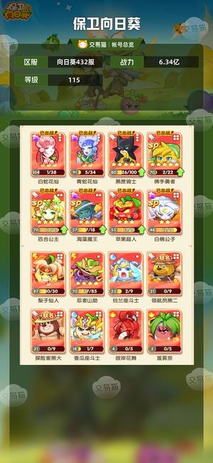 保卫向日葵【115级,6.34亿战力】6亿幻联动衣服 机甲 不议价