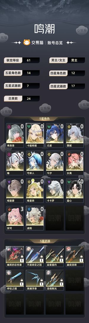 鸣潮【61级】 还有40抽，大保底，没空玩了。