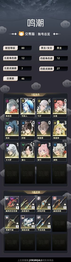 鸣潮【80级】 满命弗洛洛，满命今汐，可设生日