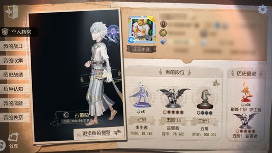 第五人格【177级】先知白 鸽子菖蒲法罗猎物的印记