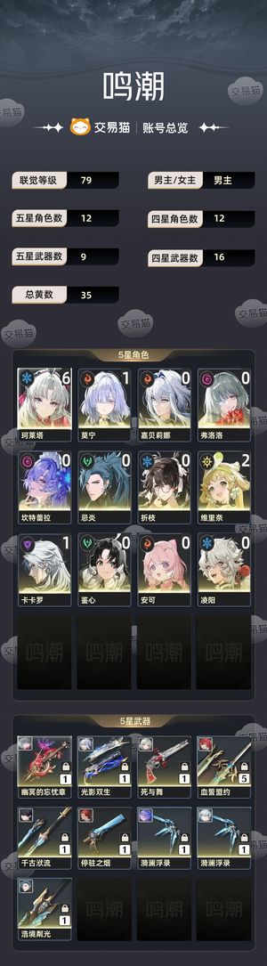 鸣潮【79级】 开服纯手欧皇满命柯莱塔价格可商