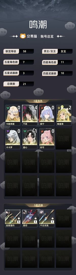 鸣潮【58级】 41千咲00卡提00莫宁小月卡