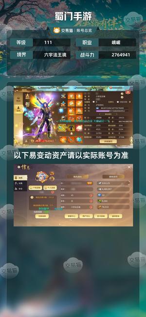 蜀门手游【111级2764941】大榜84小榜22，一套五级铭文