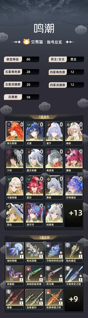 鸣潮【80级】 全女角色多专武多资源4皮肤