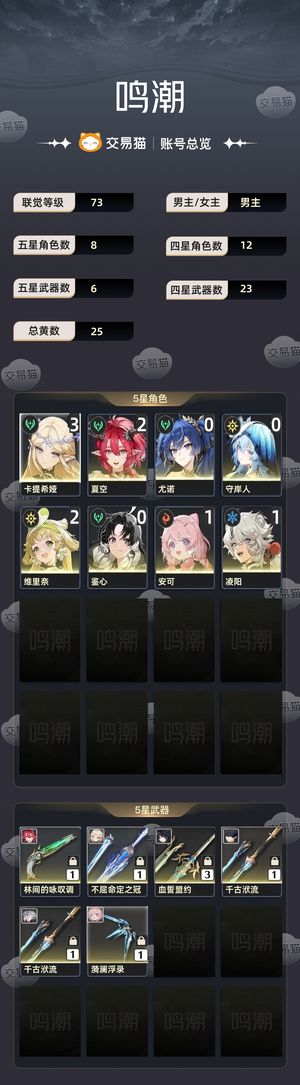 鸣潮【73级】31卡提夏空2命带守岸人