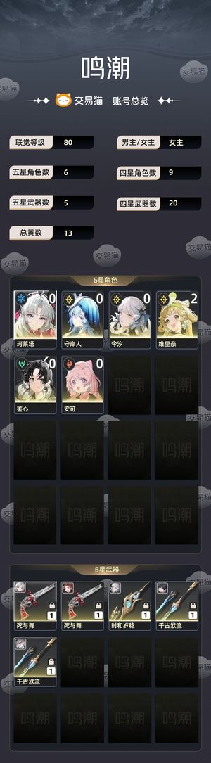 鸣潮【80级】 450多抽满级手工佛系屯屯鼠号