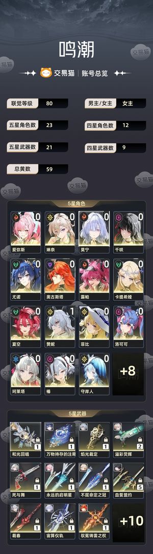 鸣潮【80级】 爱弥斯队日月队卡提队齐全