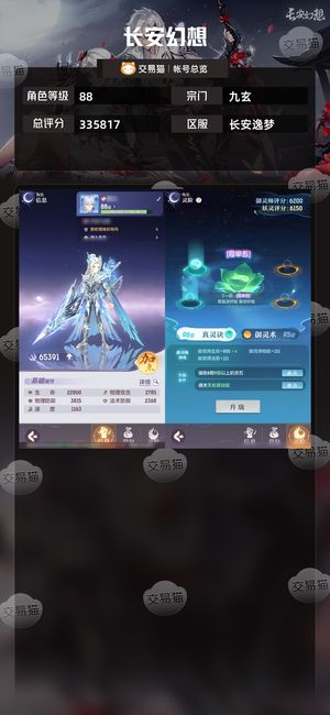 长安幻想【九玄88级总评分335817】半新区一线九玄双神兽满进度
