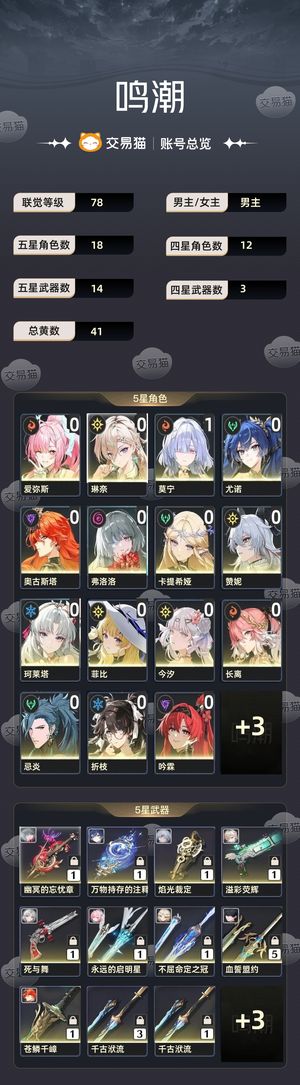 鸣潮【78级】 爱弥斯队日月队多角色3皮超欧号