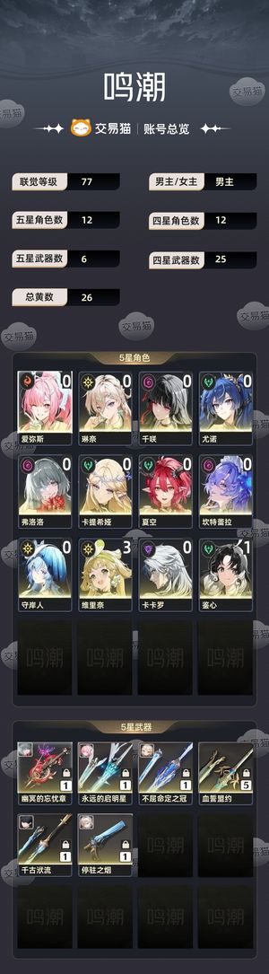 鸣潮【77级】 卡夏千弗坎守小爱林奈多金号