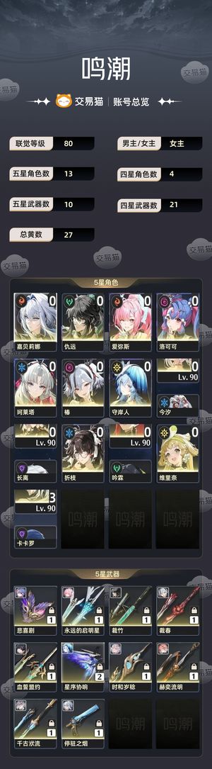 鸣潮【80级】 今夕皮肤成品号