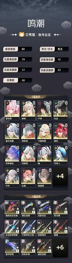 鸣潮【80级】 多角色号低价出了还有一万多星声