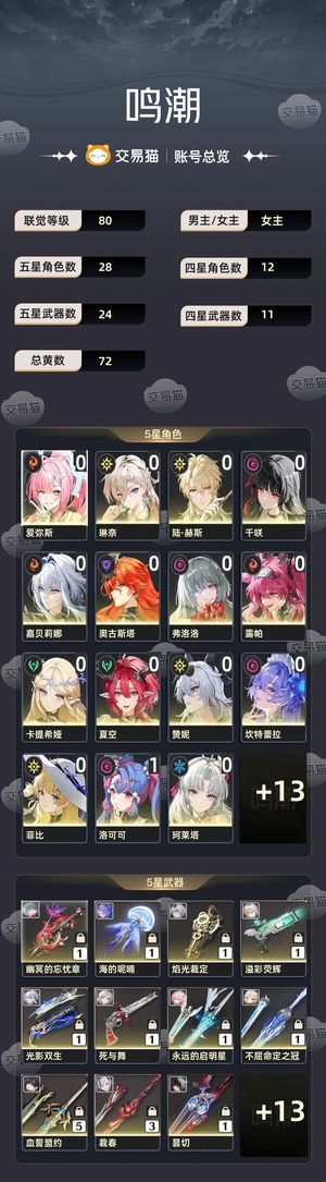 鸣潮【80级】 差几个满图 满探 全角色0 1