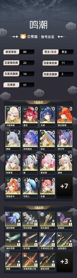 鸣潮【80级】 多金多角色，练度顶级地图资源多