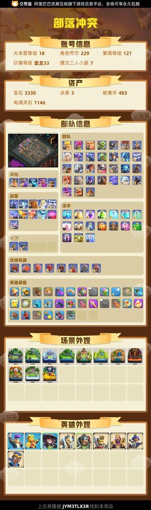 部落冲突【18本 繁荣度121 联赛等级雷龙33】 18本满房，王也满，看图