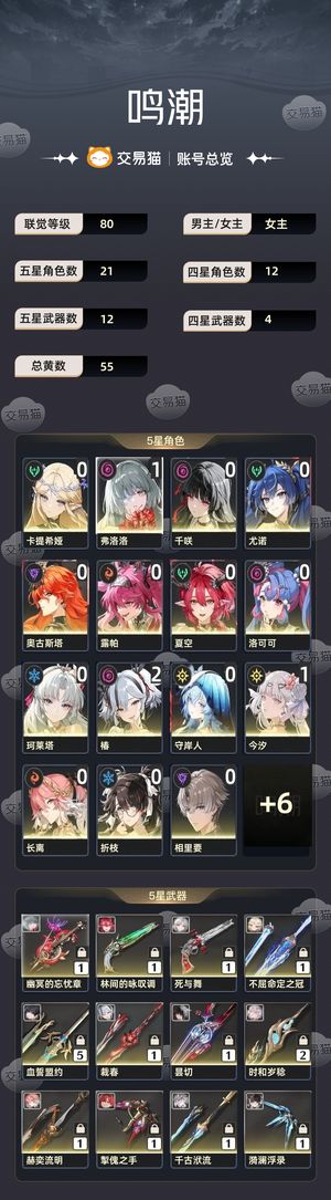 鸣潮【80级】 皮肤号，多金号，可议价