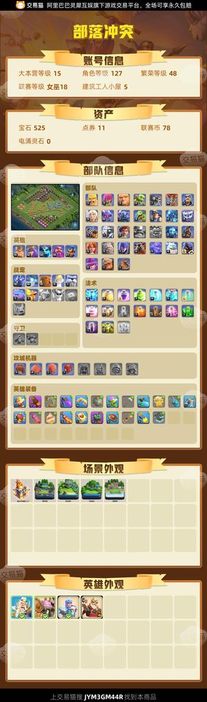 部落冲突【15本 繁荣度48 联赛等级女巫18】 成品小号。