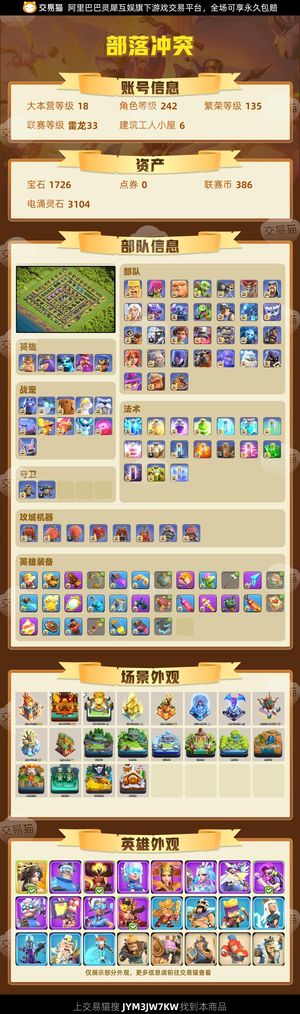 部落冲突【18本 繁荣度135 联赛等级雷龙33】 18本装备好皮肤多