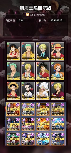 航海王热血航线【134级】 多皮肤PVP号角色多