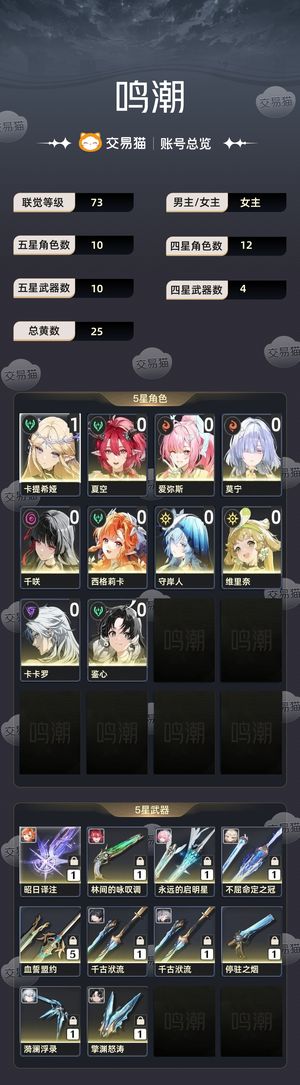 鸣潮【73级】 卡提西亚，千咲，夏空，守岸人等