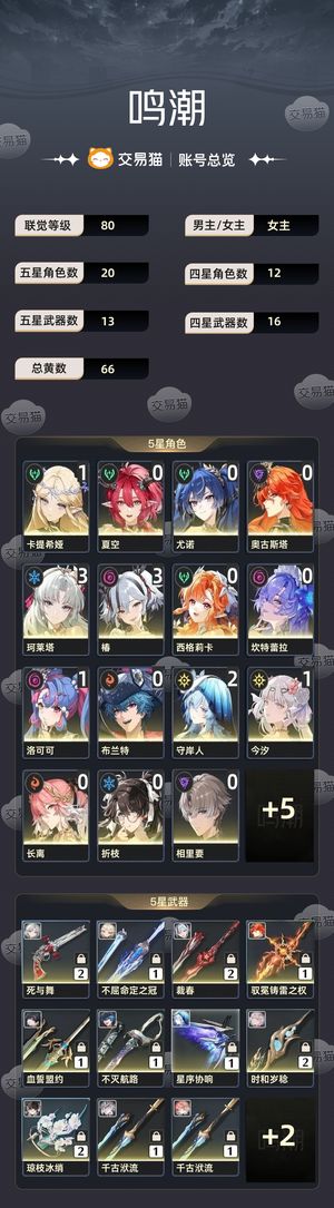 鸣潮【80级】 带5w星声241彩珊瑚备战满命