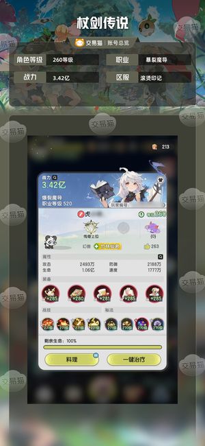 杖剑传说【260级 】520级6转术士核心彩