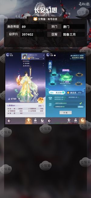 长安幻想【唐门89级总评分397402】89顶级一线物理
