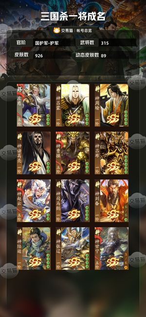 三国杀一将成名（三国杀十周年）【国护军-护军】2神武3威多乐多阴