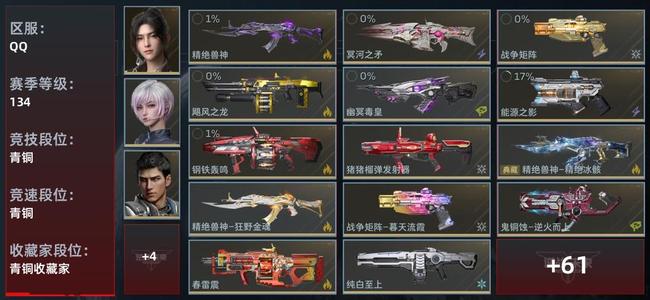 逆战：未来【赛季134级收藏角色18武器56近战武器19传说插件7】