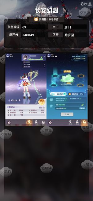 长安幻想【唐门69级总评分248849】 猴子，坐骑，资源，宠物全部齐全
