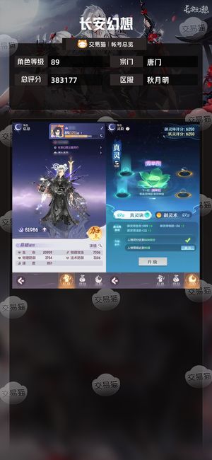 长安幻想【唐门89级总评分383177】超一线7300伤高颜值小凤凰游