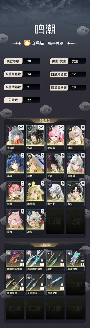 鸣潮【70级】精品号，便宜出