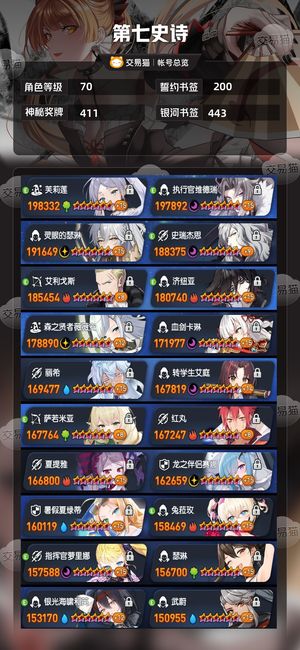 第七史诗【70级】 【70级】53光暗五全联限96%收集度