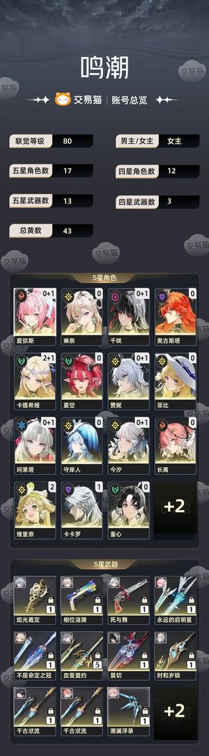 鸣潮【80级】 配队齐全，主c都有专武