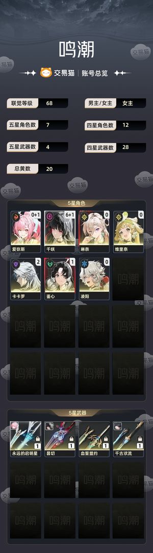 鸣潮【68级】 61千咲01爱弥斯0琳奈俩月卡