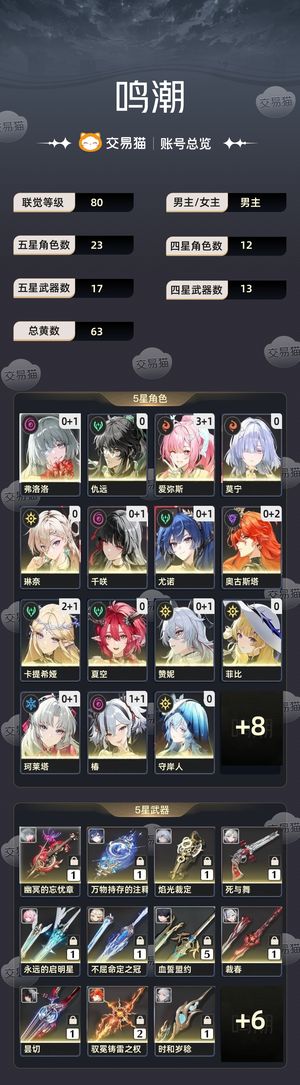 鸣潮【80级】 极品欧皇号！热门配对都有！