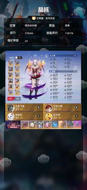 晶核【音爆战力170256】武器23，全身无损，三星年宠