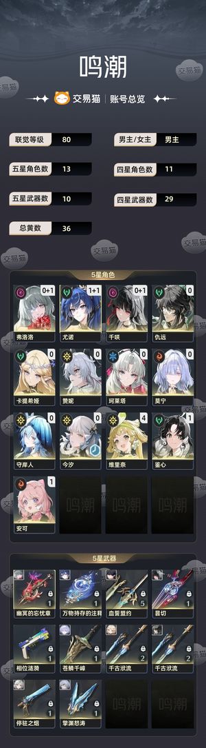 鸣潮【80级】 缺钱，低价出售，极品开服账号