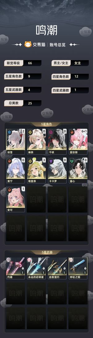 鸣潮【66级】 61爱弥斯21绯雪莫宁玲奈千咲