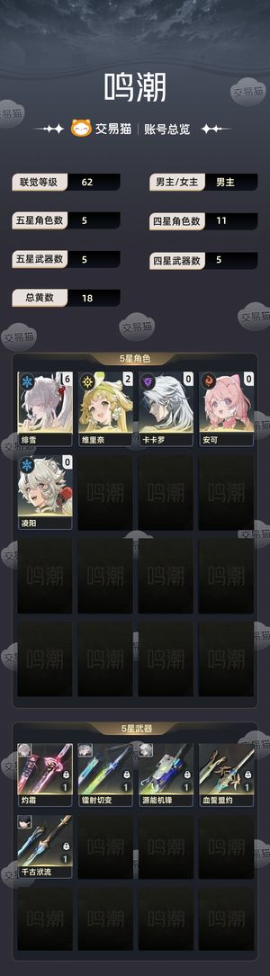 鸣潮【62级】 6 1菲雪，急出，可小刀