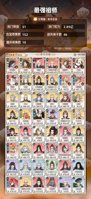 最强祖师【51级2.85亿战力】 good号