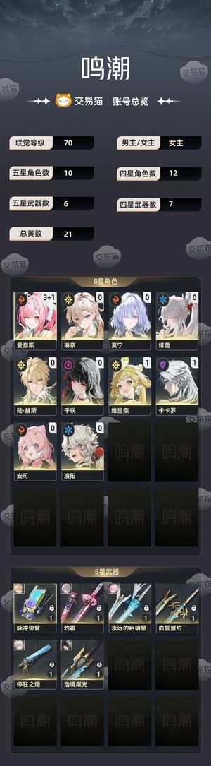 鸣潮【70级】 3 1爱弥斯，01绯雪