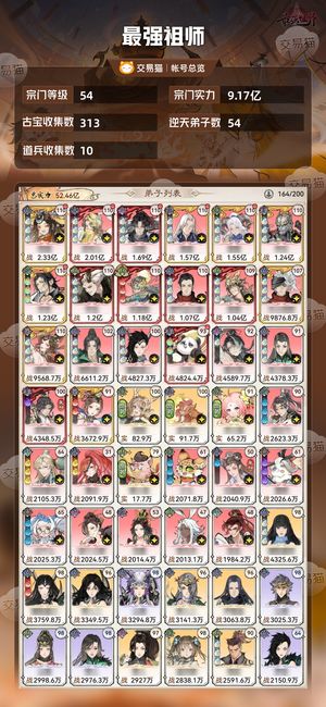 最强祖师【54级9.17亿战力】 2万年9.1亿战力