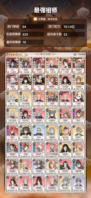 最强祖师【54级10.14亿战力】 仙1凤里栖便宜卖