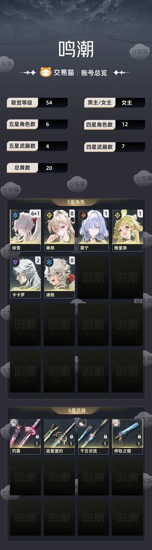 鸣潮【54级】61绯雪 5.22可换绑