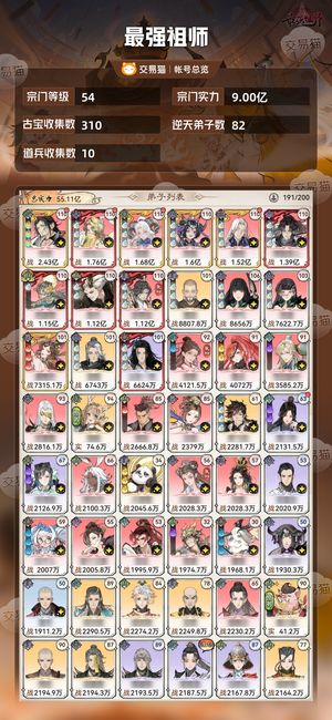 最强祖师【54级9.00亿战力】 群内论道第一