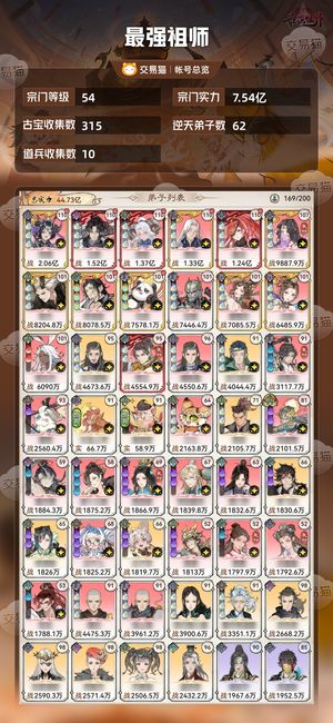 最强祖师【54级7.54亿战力】 7.5亿高战。2亿笔刀阿离