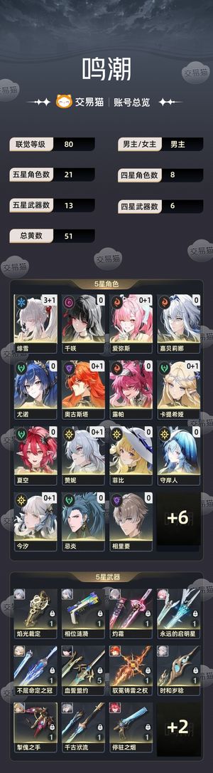 鸣潮【80级】45黄，31绯雪日月赞菲卡夏