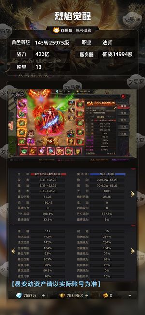 烈焰觉醒【25975级 】 裁决法师氪1.3万带320金砖